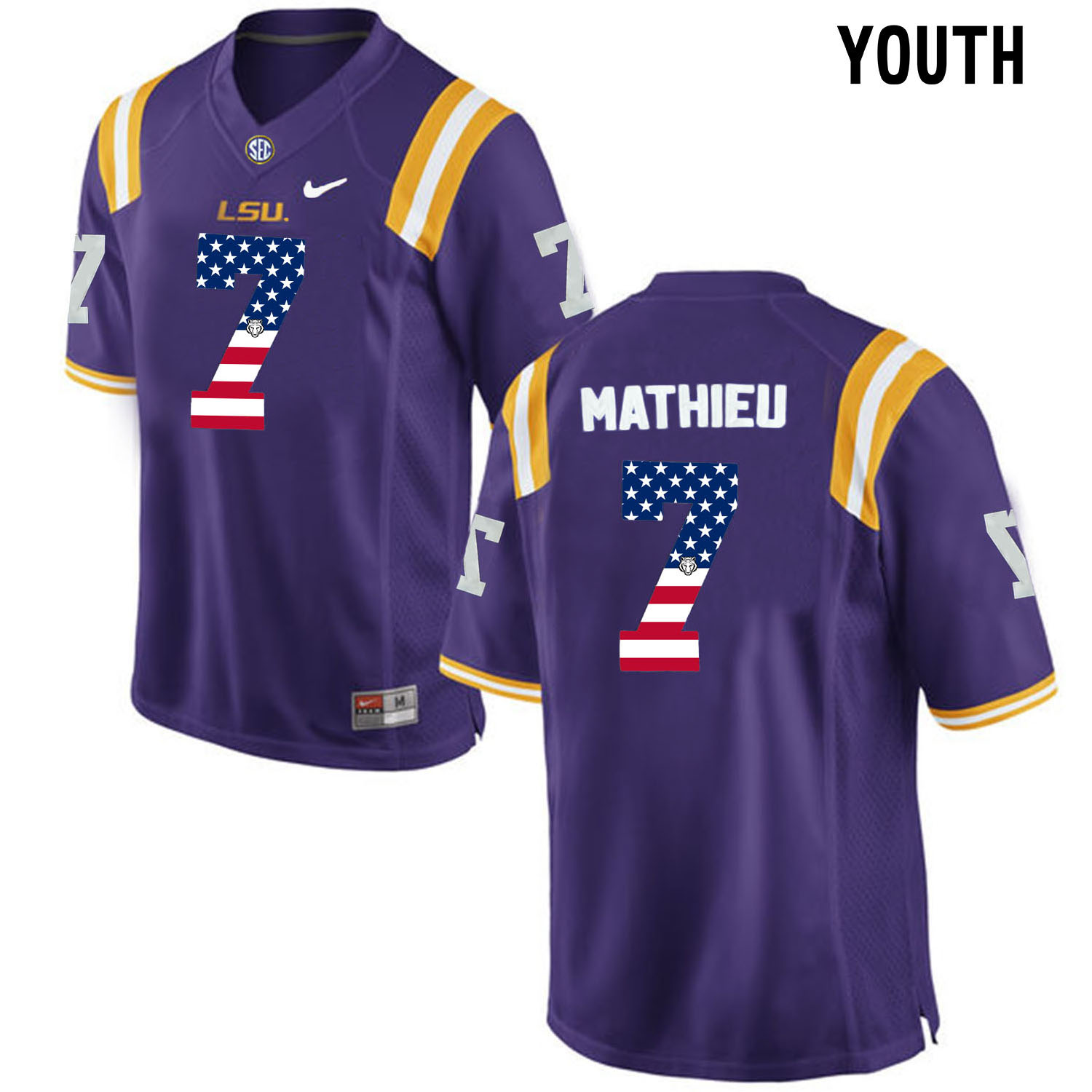 US Flag Fashion Youth LSU Tigers Tryann Mathieu #7 College Football Limited Jersey  Purple->customized nfl jersey->Custom Jersey